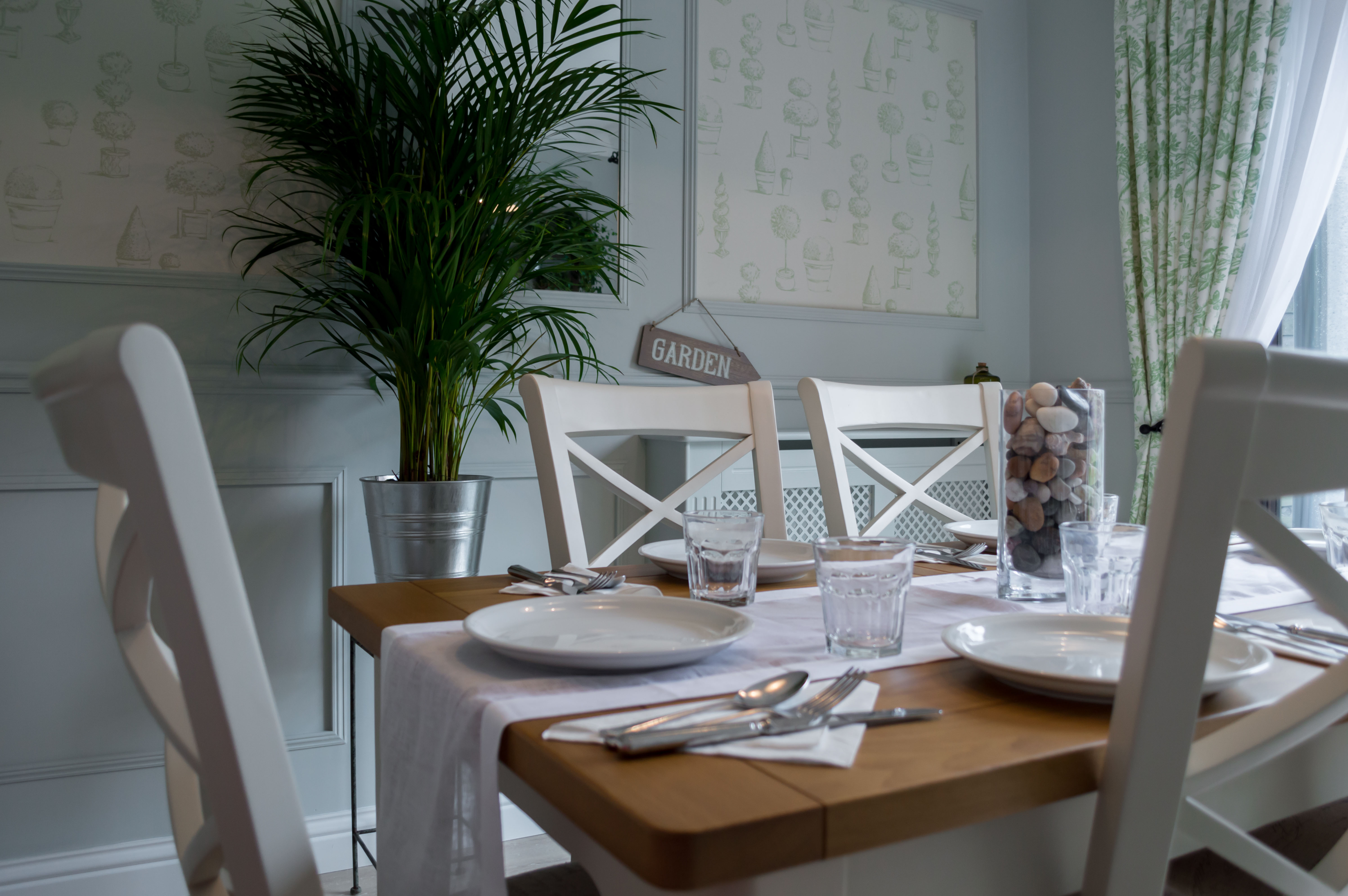 Shenley Brook End dining detail — second view through to kitchen